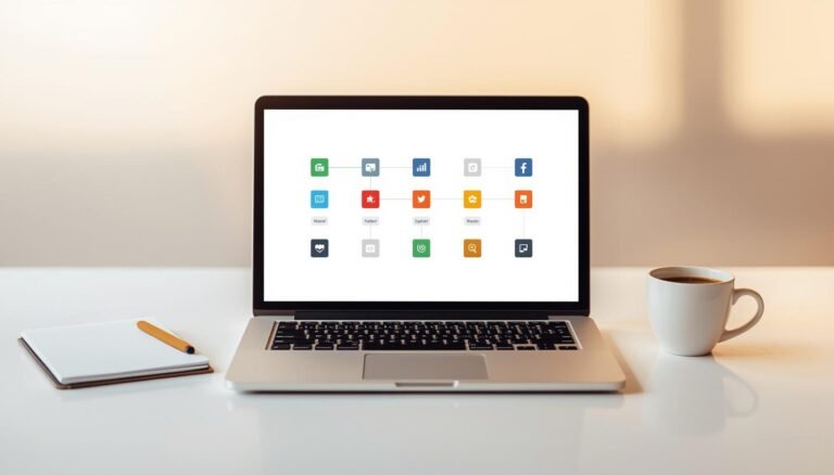 Laptop showing a no-code automation workflow on screen, representing Zapier for small businesses — FounderAutomation.com